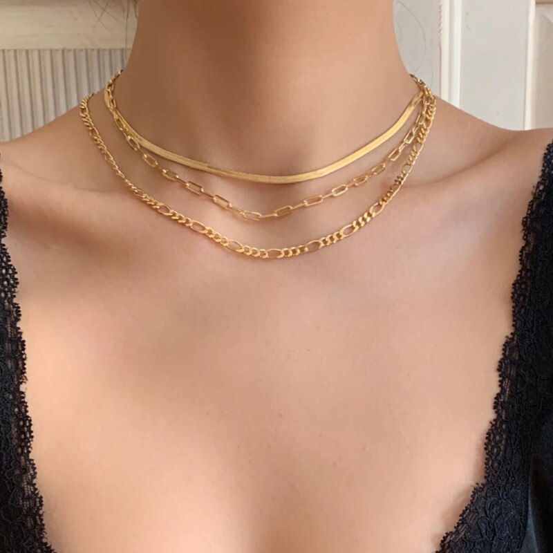 4mm Flat Simple Choker Femme Necklace Women Golden Jewelry Female Necklaces Ladies Vintage Women Necklaces Party Necklac