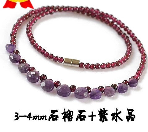 4mm Natural Garnet & Amethyst Beaded Necklace Fine Gemstone Beads Necklace Jewelry For Woman Gifts Drop Shipping