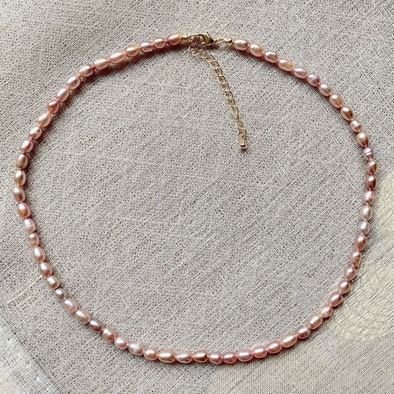 4mm Small Mini Rice Pearl Collar Vintage AA Elegant Natural Freshwater Pearl Choker Necklace Shiny White Pearl Jewelry for Women