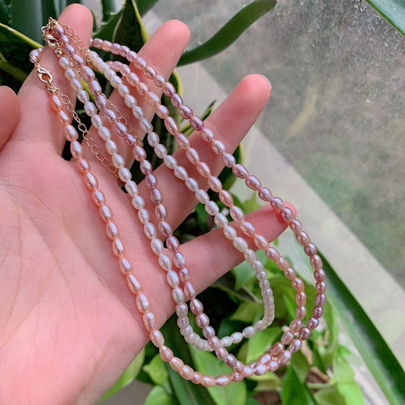 4mm Small Mini Rice Pearl Collar Vintage AA Elegant Natural Freshwater Pearl Choker Necklace Shiny White Pearl Jewelry for Women