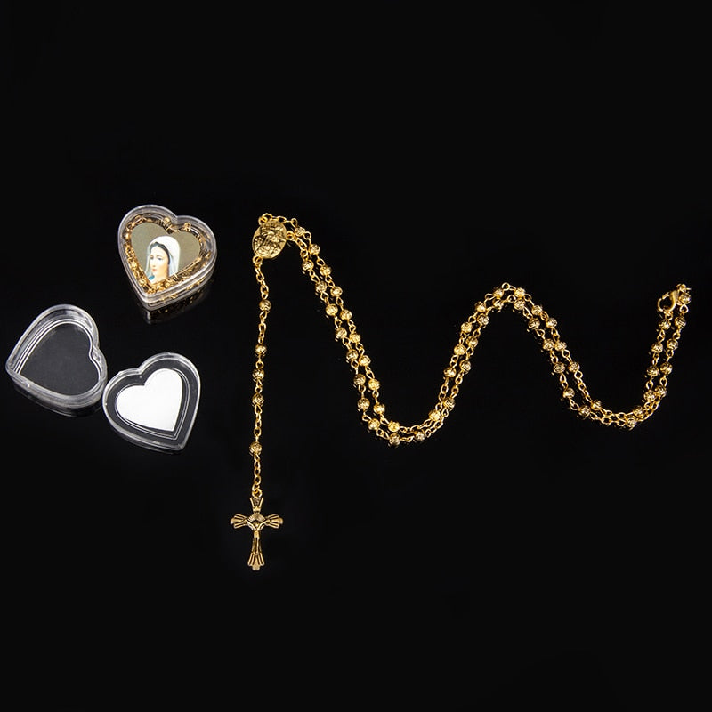 4mm Stainless Steel Necklace, Little Rosary Lady Jewelry Rosary Necklace Lady Jewelry Necklace Jesus Cross Necklace