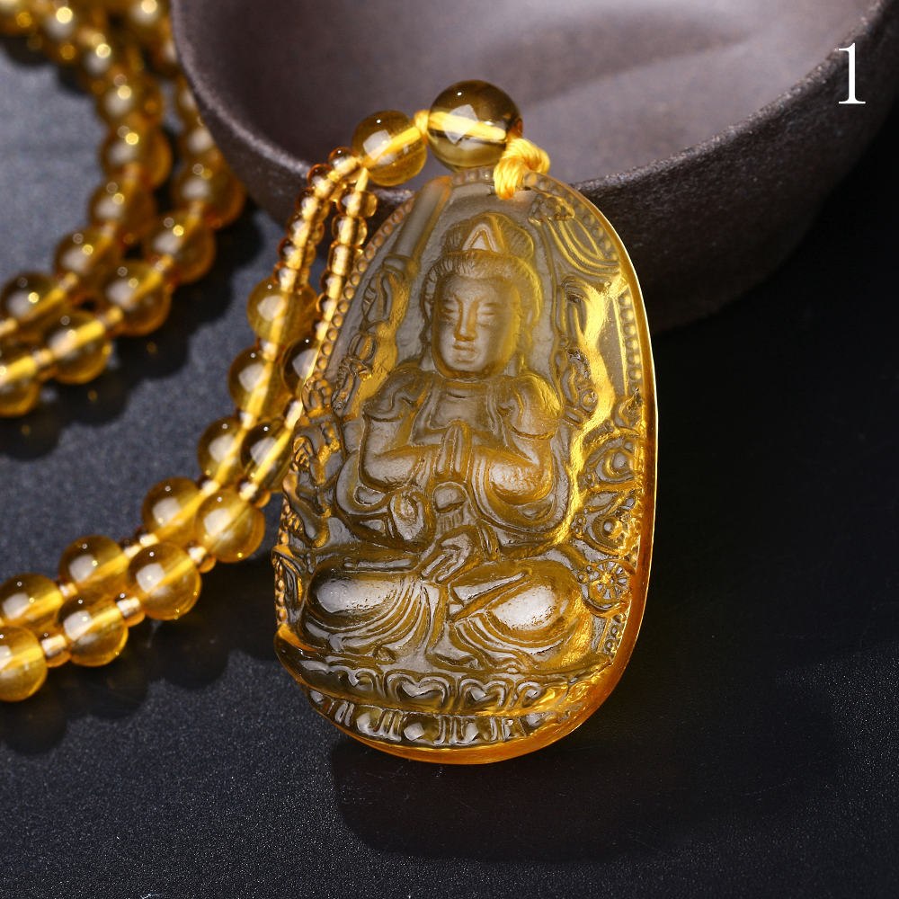 4pcs Unique Ice Citrine Pendant Carved Buddha buddha canvas painting Guanyin Lucky Amulet Pendant Necklace statue buddha happy