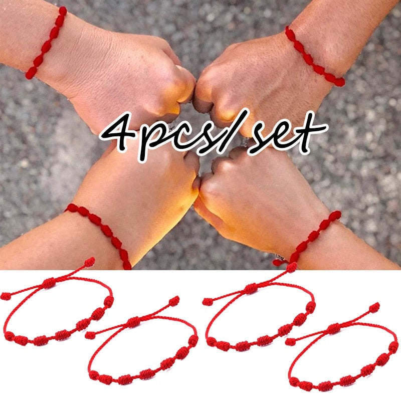 4pcs/set  Handmade 7 Knots Red String Bracelet for Protection lucky Amulet and Friendship Braid Rope Wristband Jewelry