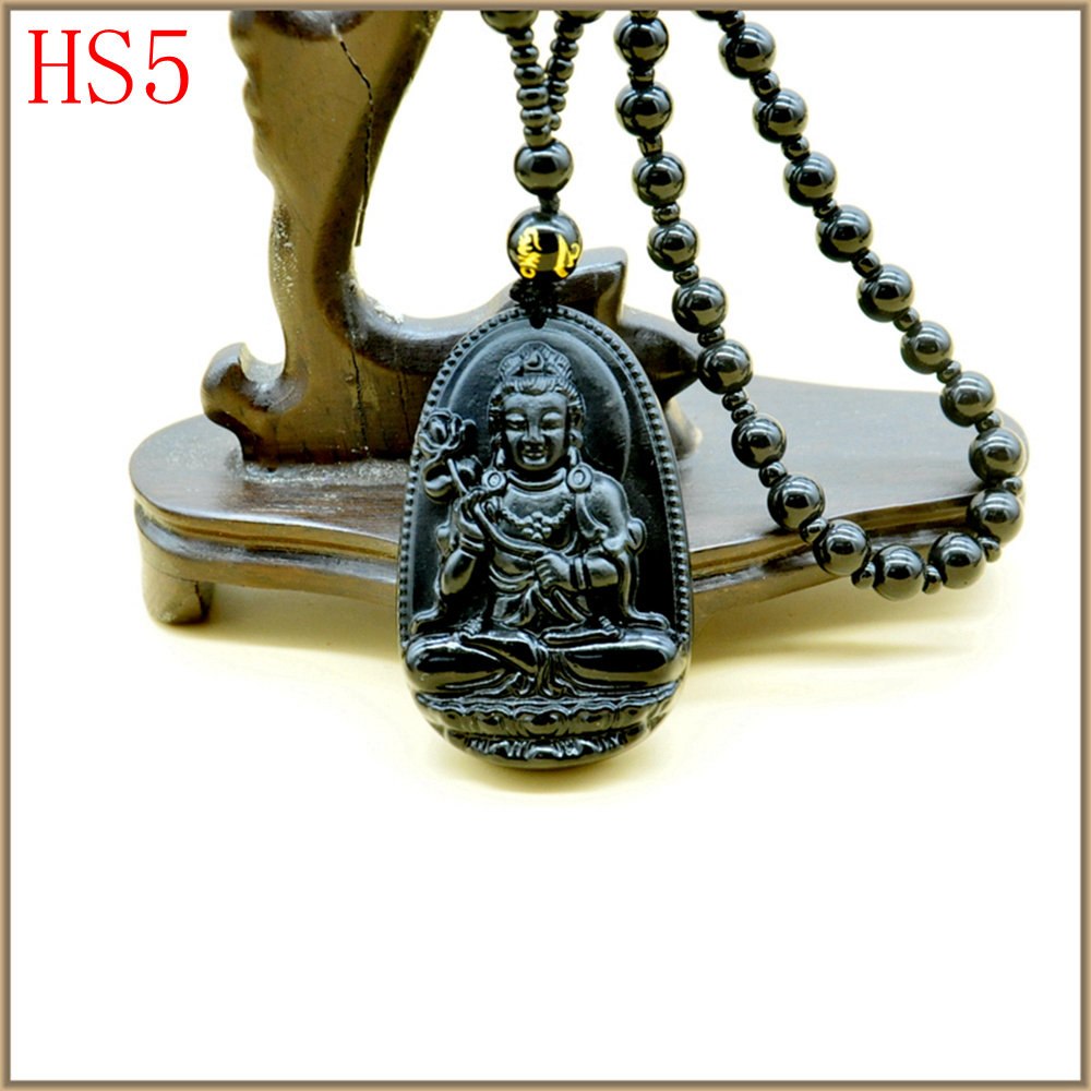 4pcs   Nature Black Obsidian Carved Buddha Amulet Pendant Necklace Women Men beaded curtain Natural Obsidian Sculpture