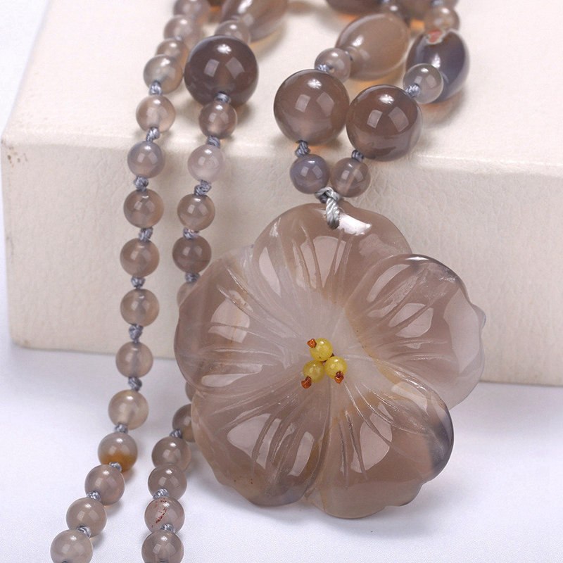 5*5cm Natural stone Flower Agate Amber Pendant Bohemian Tribal Jewelry Beaded Choker Vintage Crystal statement Necklace jewelry