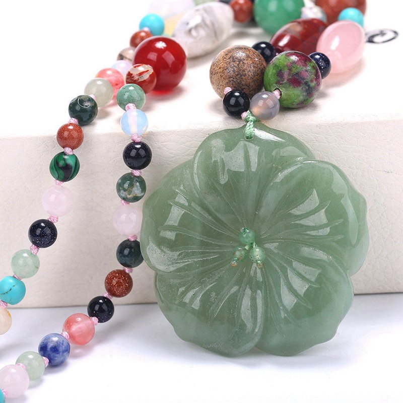 5*5cm Natural stone Flower Agate Amber Pendant Bohemian Tribal Jewelry Beaded Choker Vintage Crystal statement Necklace jewelry