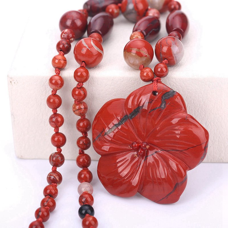 5*5cm Natural stone Flower Agate Amber Pendant Bohemian Tribal Jewelry Beaded Choker Vintage Crystal statement Necklace jewelry