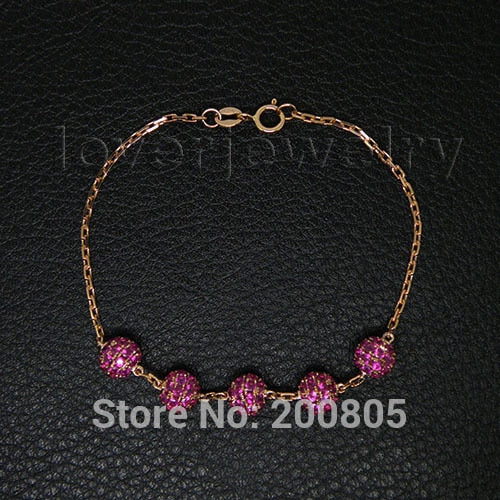 5 Balls Vintage Solid 18K Rose Gold Ruby Bracelet Bangle,Party Bracelet For Women