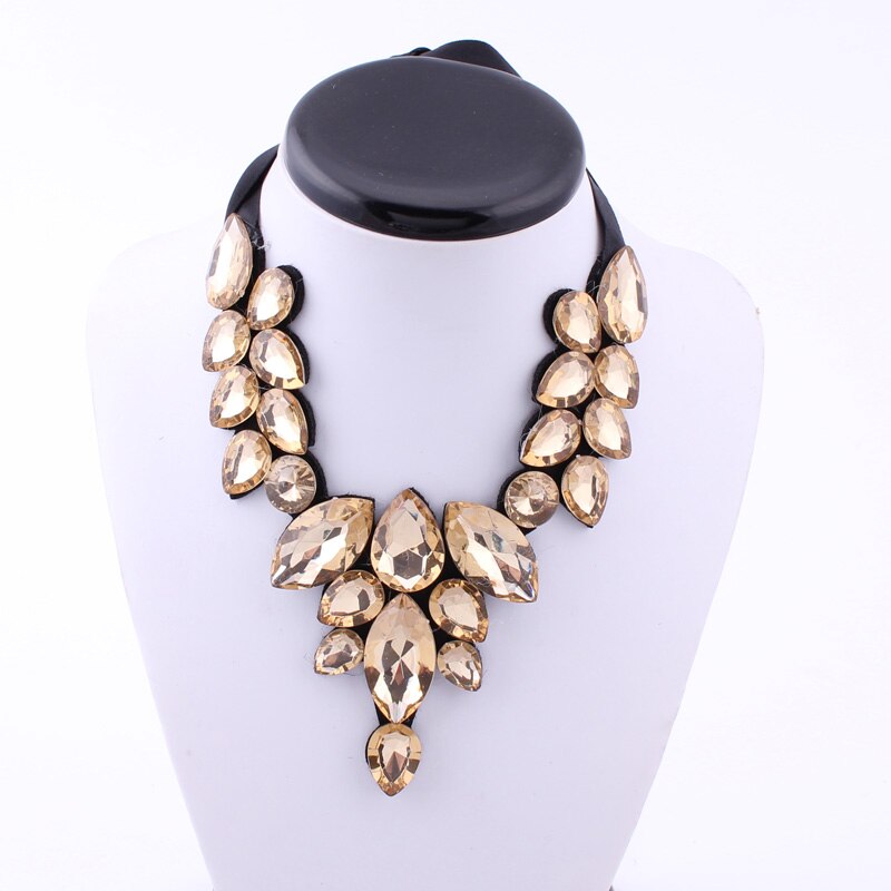 5 Colors Statement Black Ribbon V Shape Water Drop Big Gem Bib Necklaces Rhinestone Crystal Choker Necklaces Pendants For Women