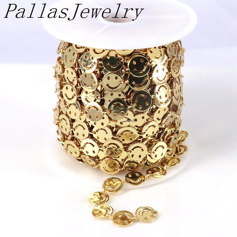 5 Meters, 2021 selling smile charm flat chain gold color Happy Link Chain 8mm, Bracelet Necklace Jewelry Accessorie