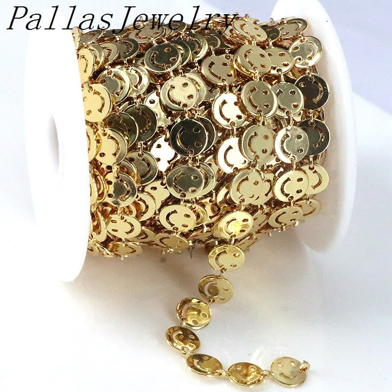 5 Meters, 2021 selling smile charm flat chain gold color Happy Link Chain 8mm, Bracelet Necklace Jewelry Accessorie