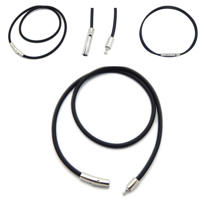 5 Sizes Black Leather Cord Wax Rope Chain DIY Stainless Steel Tube Clasp Necklace Jewelry Accessories 2MM