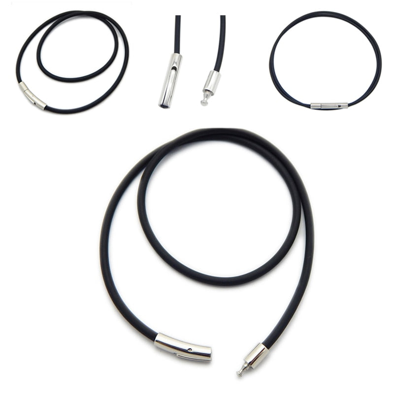 5 Sizes Black Leather Cord Wax Rope Chain DIY Stainless Steel Tube Clasp Necklace Jewelry Accessories 2MM