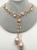 50" Cultured Pink Keshi Pearl Mixed Color Rectangle Cz Pave Long Chain Necklace party sweater chain necklace for women