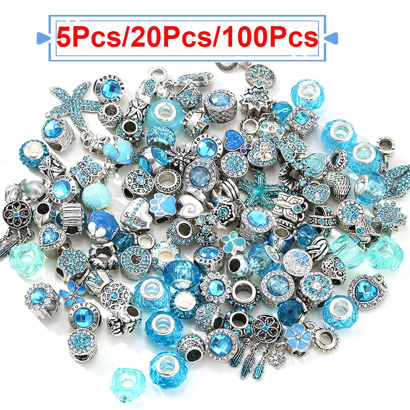 50Pcs/100Pcs Sparkling Mixed Random Delivery Charm Beads Original Brand Bracelet Necklaces Women Jewelry Accessories