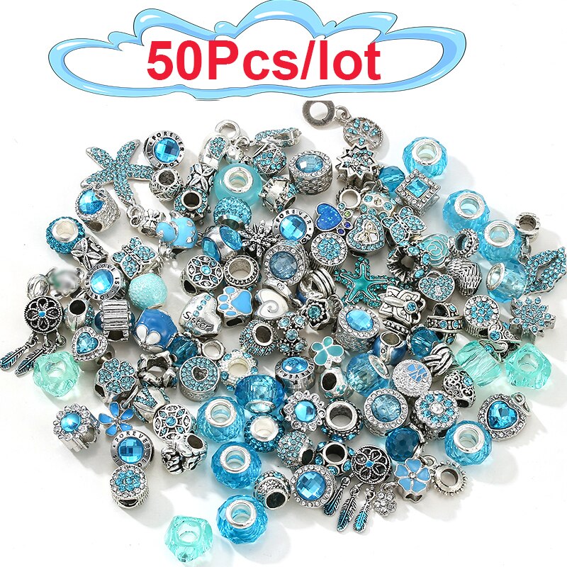 50Pcs/100Pcs Sparkling Mixed Random Delivery Charm Beads Original Brand Bracelet Necklaces Women Jewelry Accessories