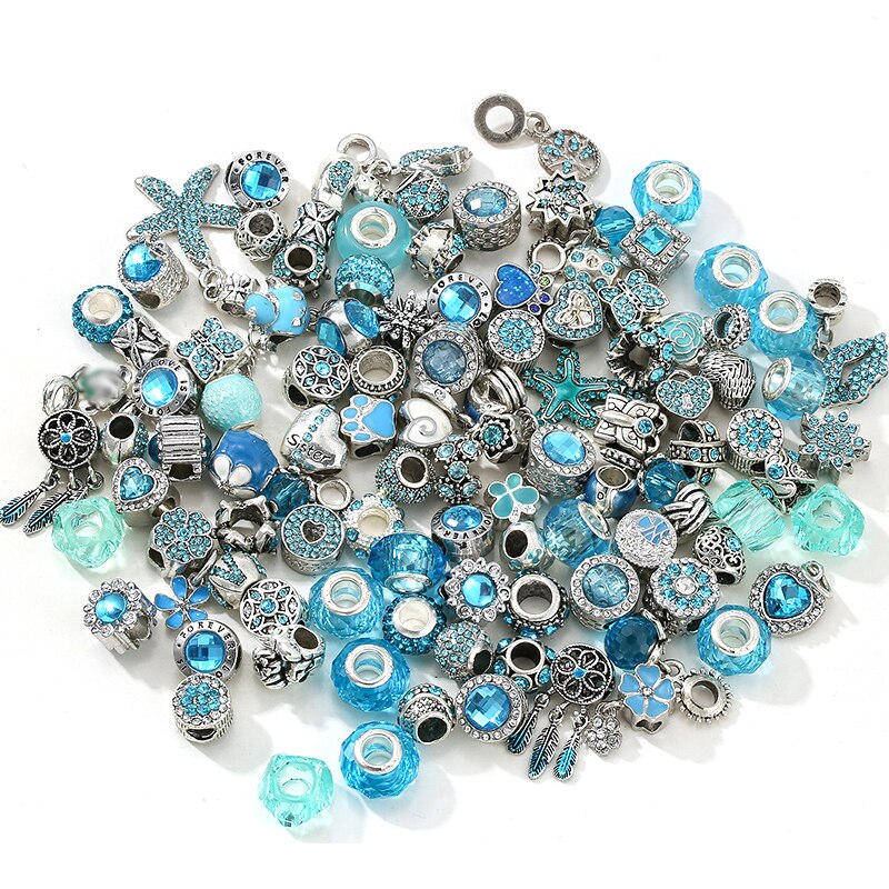 50Pcs/100Pcs Sparkling Mixed Random Delivery Charm Beads Original Brand Bracelet Necklaces Women Jewelry Accessories