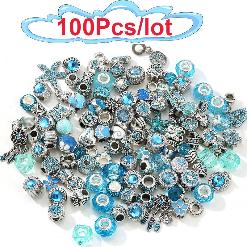 50Pcs/100Pcs Sparkling Mixed Random Delivery Charm Beads Original Brand Bracelet Necklaces Women Jewelry Accessories