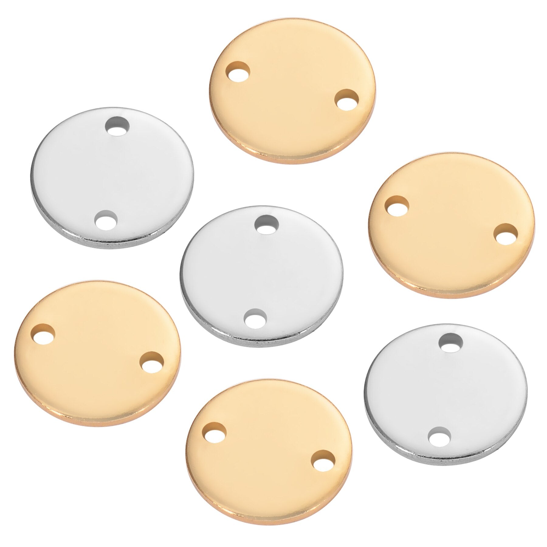 50Pcs/Lot Stainless Steel 2 Holes Blanks Circle Tag Charm For Bracelet Making Metal Round Connector Mirror Polished s
