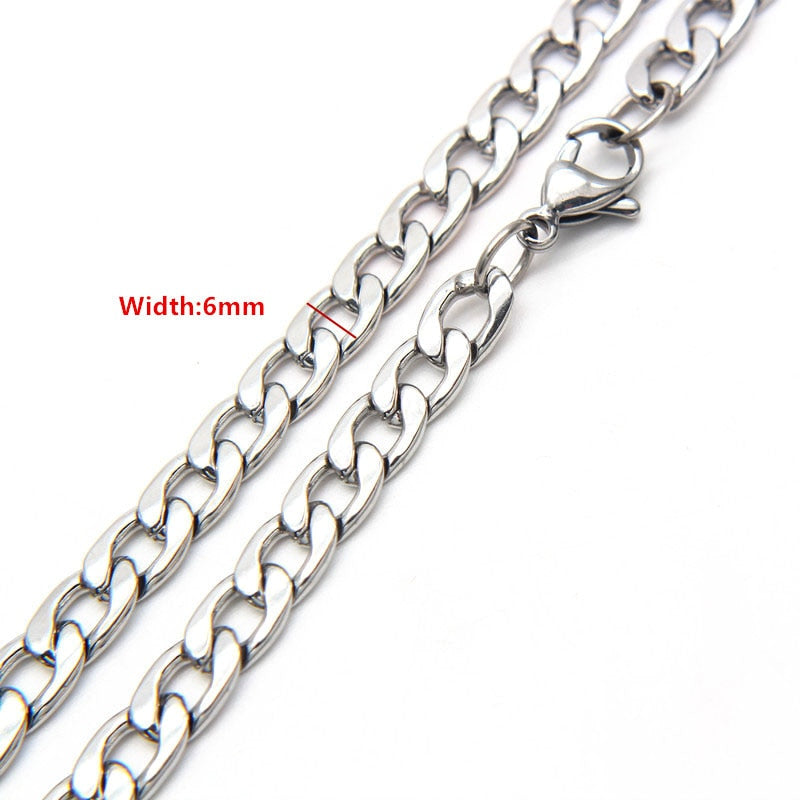 50cm 60cm 70cm Figaro Link Chain Jewelry Classic Curb Necklace 3-6MM Stainless Steel Silver Color Chain for Men Women