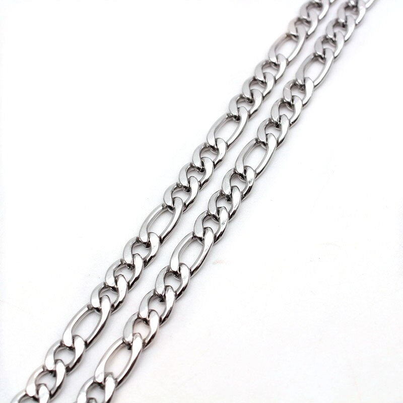 50cm 60cm 70cm Figaro Link Chain Jewelry Classic Curb Necklace 3-6MM Stainless Steel Silver Color Chain for Men Women