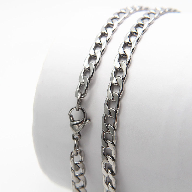 50cm 60cm 70cm Figaro Link Chain Jewelry Classic Curb Necklace 3-6MM Stainless Steel Silver Color Chain for Men Women