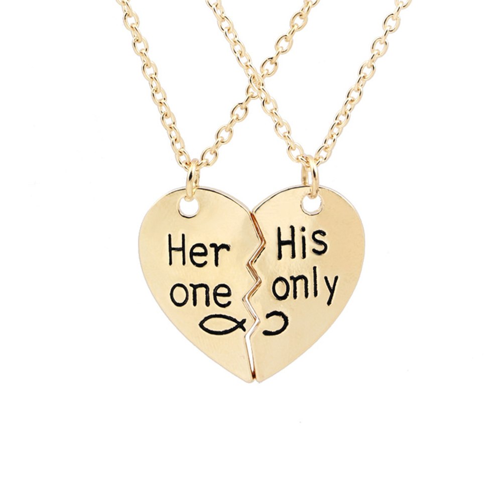 50cm Her One His Only Heart pendant Necklace Chain Valentine Relations Necklace for Lovers Couple Jewelry