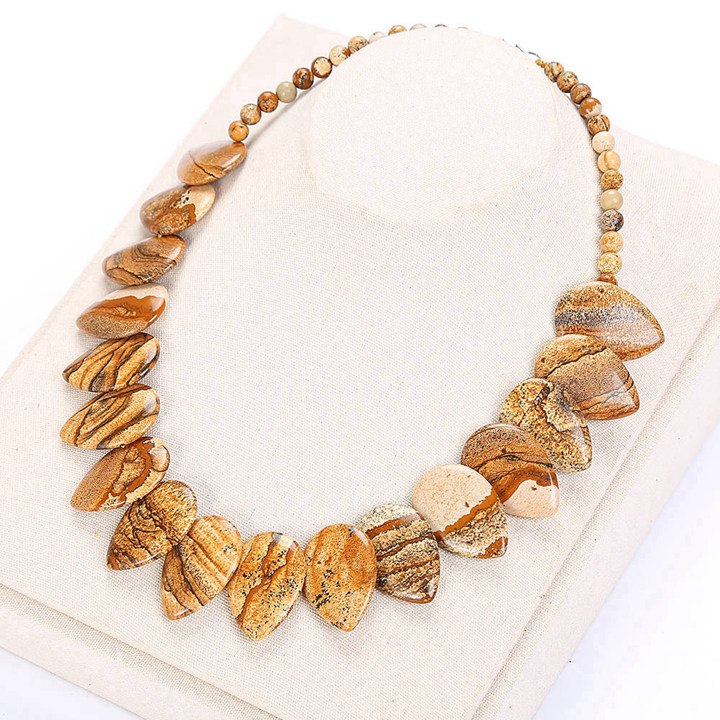 50cm Leaf Pendant Necklace Ethnic Women Choker Natural Stone Jewelry Gemstone Female Fashion Accessories Vintage Male Bohemian