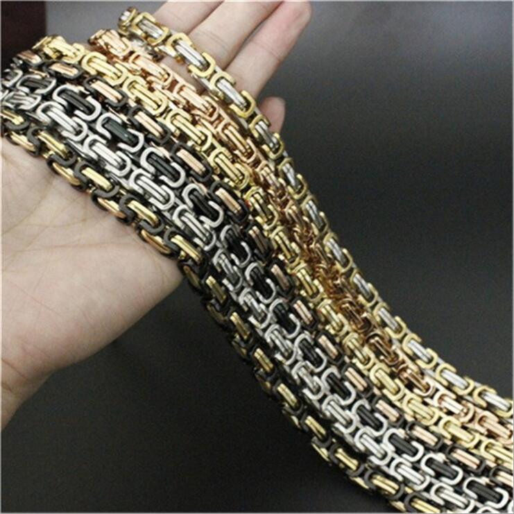 55CM/60CM Long 316L Stainless Steel Gold Silver Black Byzantine Box Chain Mens Necklace 5.5/8MM Heavy Fashion Design Jewelry