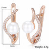585 Rose Gold Filled Stud Earrings For Women Paved Clear Cubic Zirconia Cut-out Square Simulated Pearl Earrings GE173
