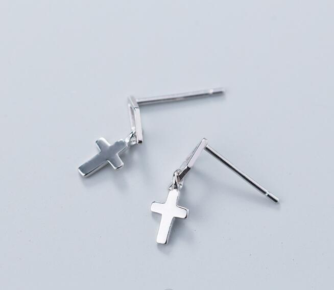 5MM SMALL 1PAIR Authentic Real 100% 925 Sterling Silver fine Jewelry Open rhombus Geometric &Cross dangle Earrings GTLE2353