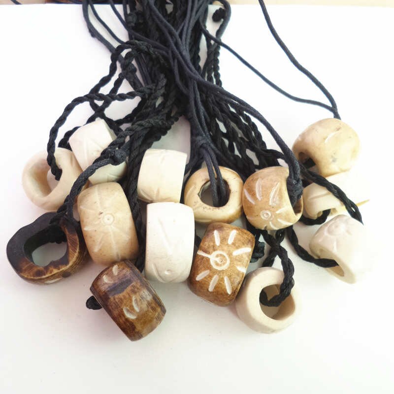 5PCS Tibet Hand Carved Yak Bone Finger Circles Amulet Pendant Necklace for Man TNL282