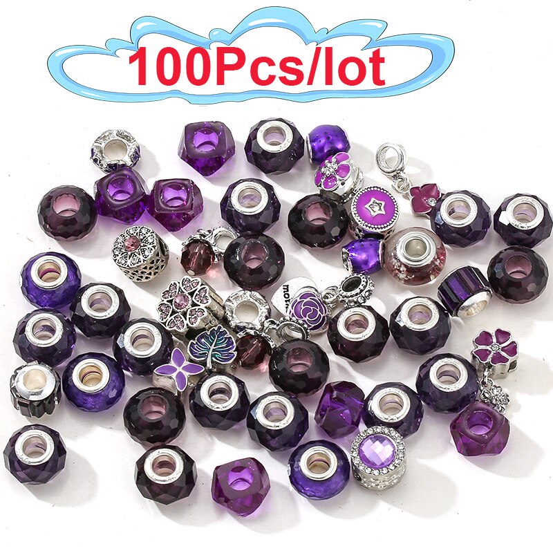 5Pcs/30Pcs  Random Delivery Purple Glass Beads Charm Brand Necklaces Bracelet For Women Men Jewelry Making