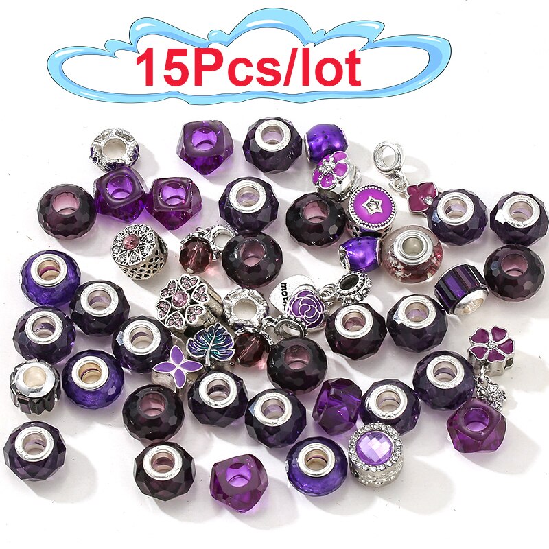 5Pcs/30Pcs  Random Delivery Purple Glass Beads Charm Brand Necklaces Bracelet For Women Men Jewelry Making