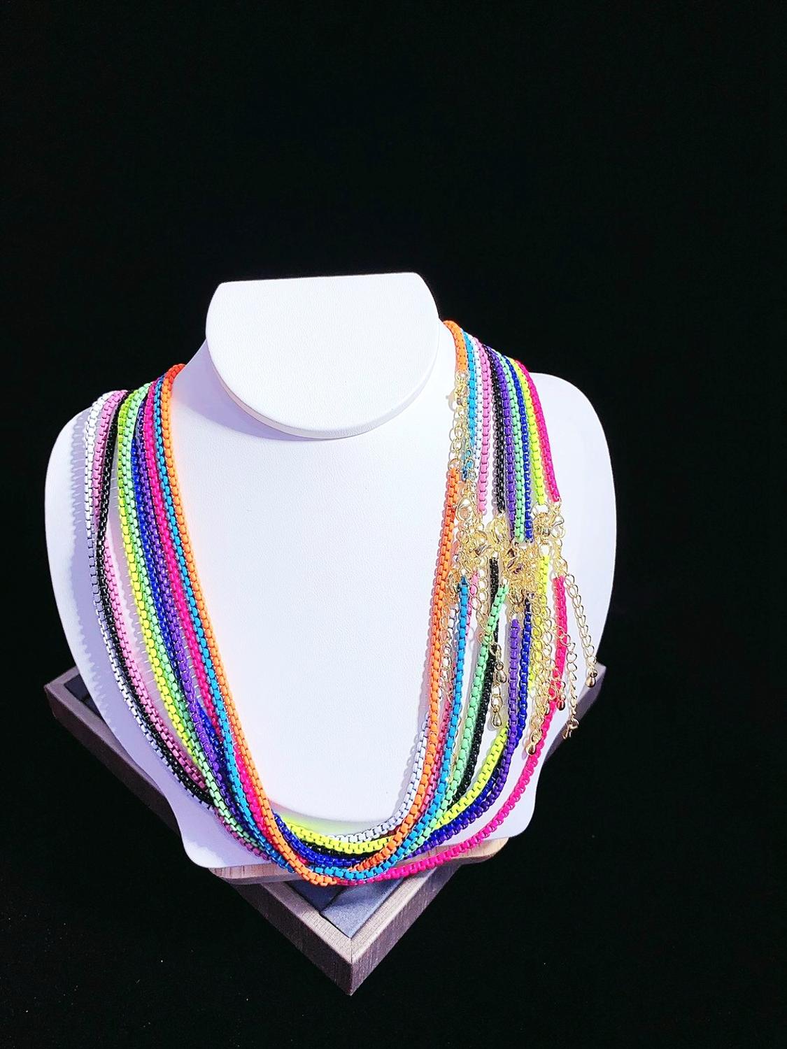 5Pcs Colorful enamel chain necklace, box chain choker necklace, Enamel Pop Chain Necklaces, minimalist fine necklace