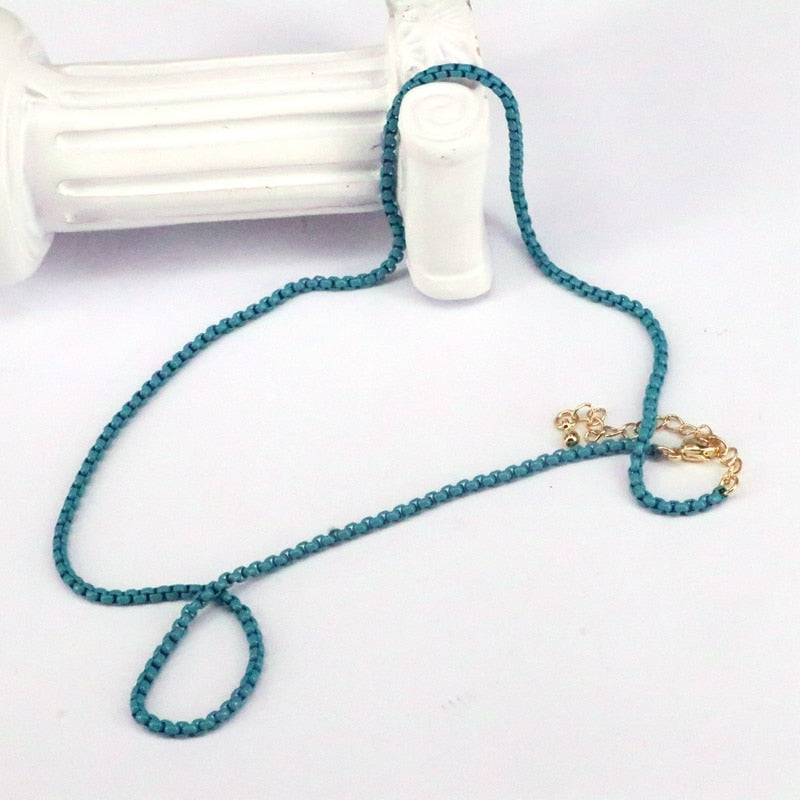 5Pcs Colorful enamel chain necklace, box chain choker necklace, Enamel Pop Chain Necklaces, minimalist fine necklace