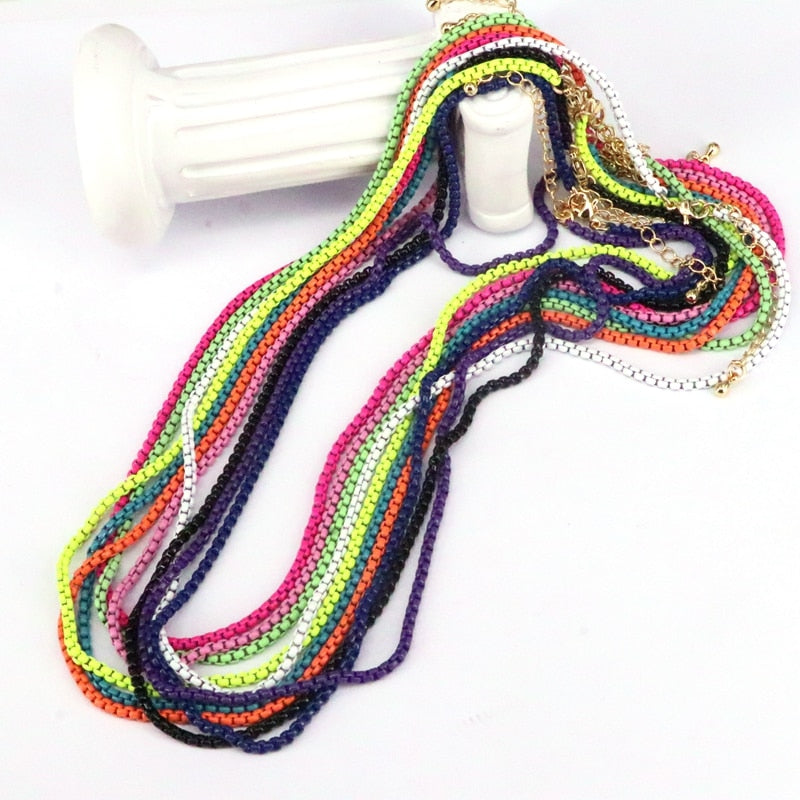 5Pcs Colorful enamel chain necklace, box chain choker necklace, Enamel Pop Chain Necklaces, minimalist fine necklace