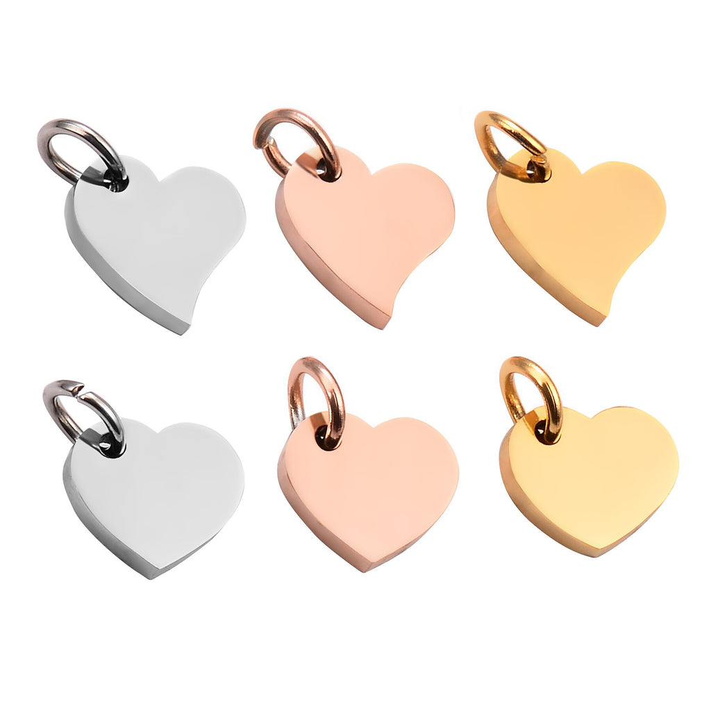 5Pcs/Lot  Stainless Steel Blank Heart Dog Tag Charm 9*9mm Mirror Polished Pendant Necklace Jewelry Makings