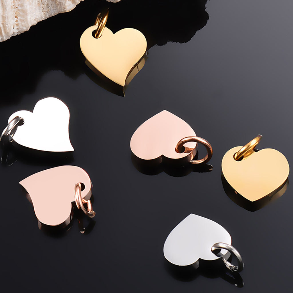 5Pcs/Lot  Stainless Steel Blank Heart Dog Tag Charm 9*9mm Mirror Polished Pendant Necklace Jewelry Makings