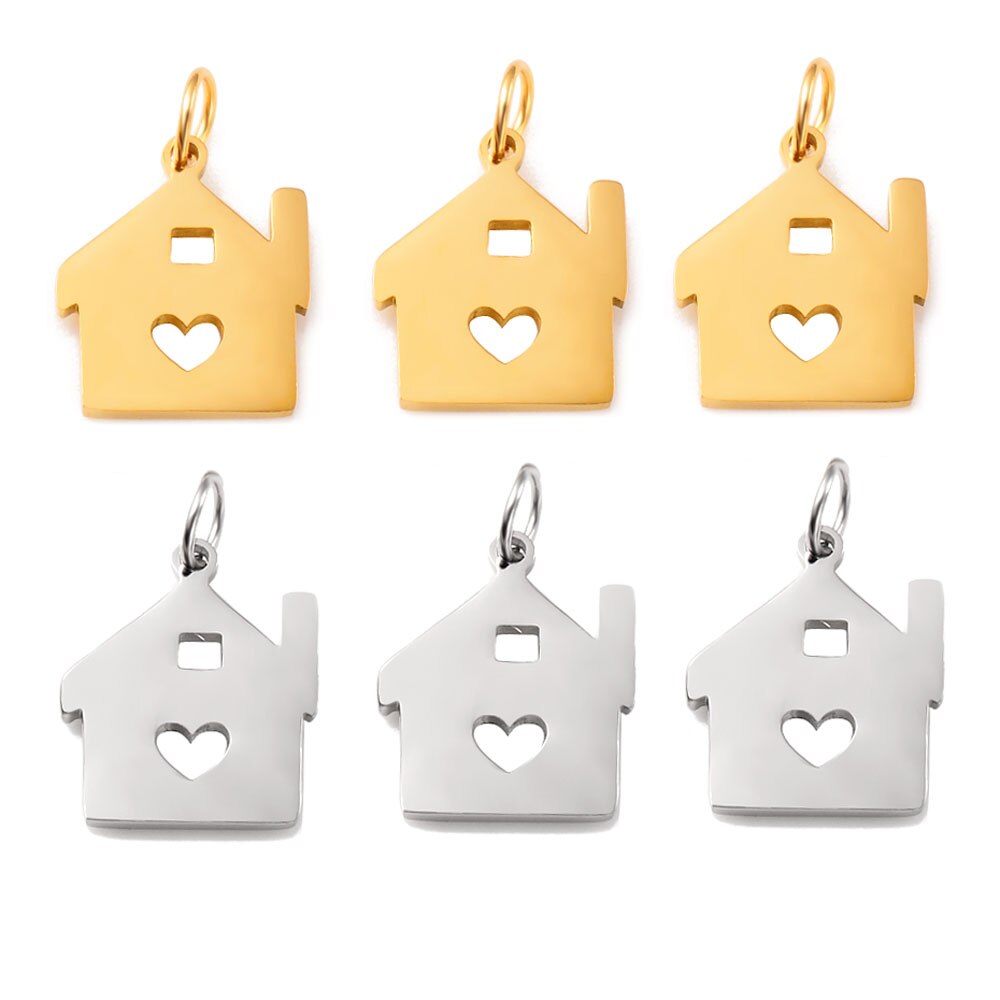 5Pcs/Lot Building Stainless Steel Cabin Home Creative House Charms Room Pendants Crafts DIY Jewelry Making Finding