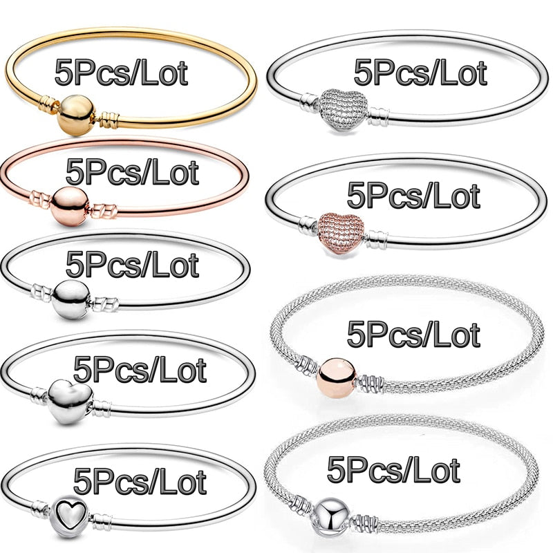 5Pcs/Lot Silver Color Chain Charm Bracelets With 17/19/21cm Brand Bracelet Bangles For Women Men Pulseras Jewelry Gift