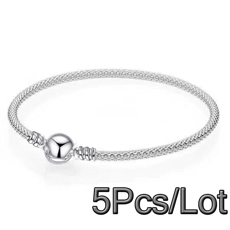 5Pcs/Lot Silver Color Chain Charm Bracelets With 17/19/21cm Brand Bracelet Bangles For Women Men Pulseras Jewelry Gift