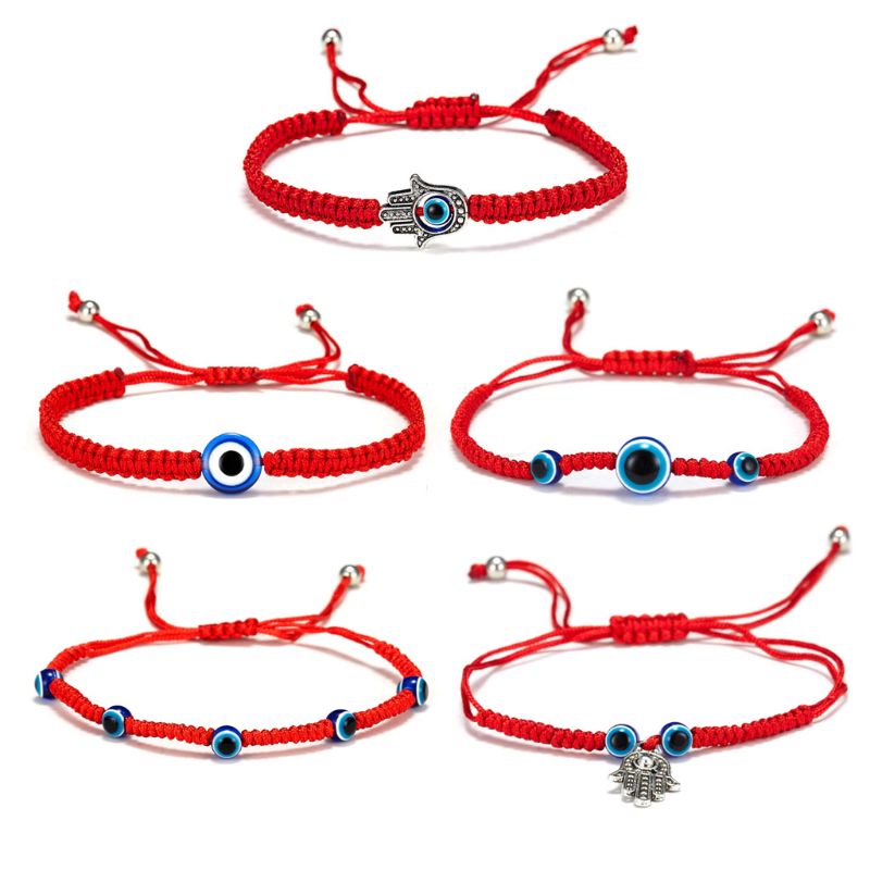 5Pcs Turkish Evil Eye Lucky Kabbalah Red String Bracelet Kit Adjustable Blue Evil Eye Beads Luck Bracelet Jewelry Unisex
