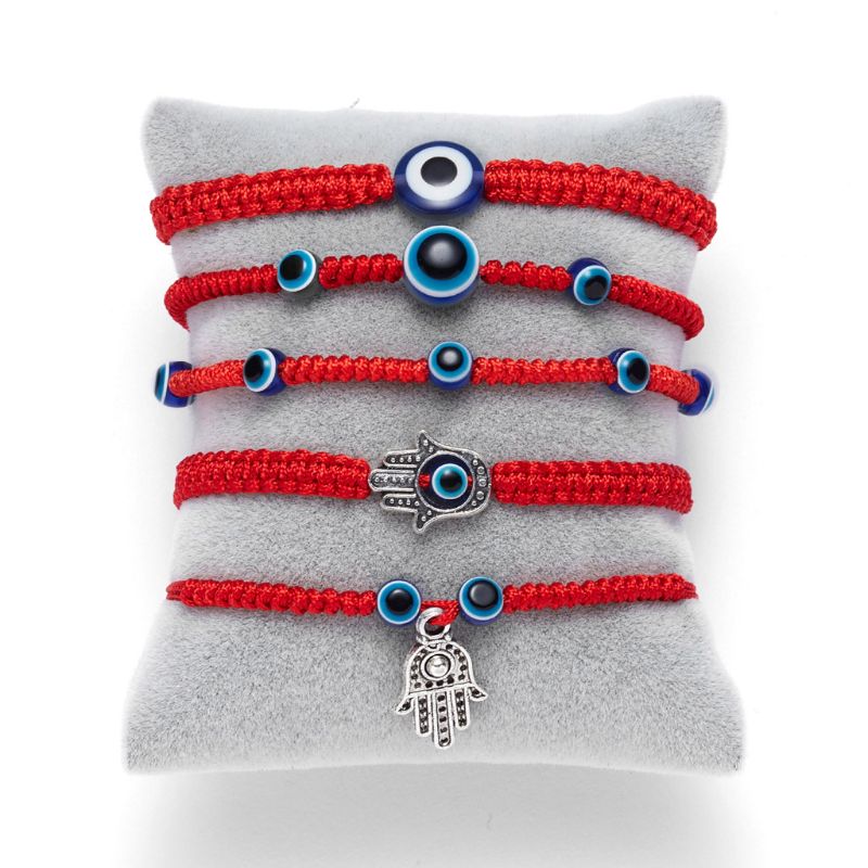 5Pcs Turkish Evil Eye Lucky Kabbalah Red String Bracelet Kit Adjustable Blue Evil Eye Beads Luck Bracelet Jewelry Unisex