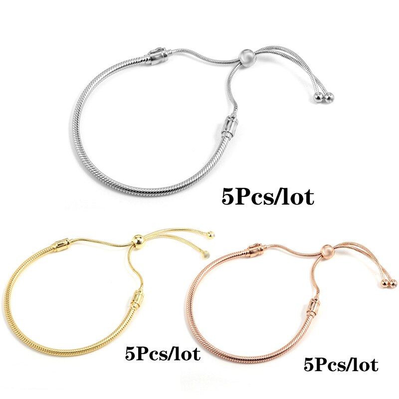 5Pcs/lot Silver Plated Adjustable Chain Charm Bracelets Fit DIY Round Water Drop DIY Beads Bracelets For Women Wife Jewelry Gift
