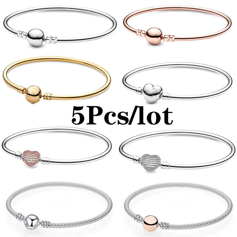 5Pcs/lot Silver Plated Basic Chain Charm Bracelets Fit DIY Original DIY Beads Bracelets Bangles For Women Jewelry