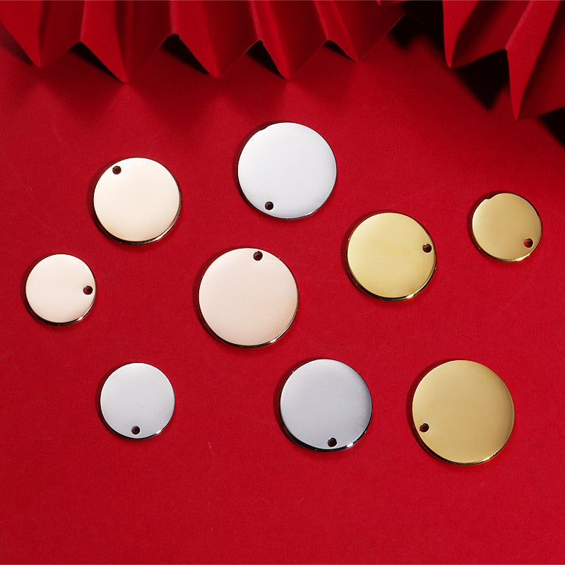 5pc Stainless Steel Round Blank Tag Pendants Charms Accessories Custom Logo Acceptable for DIY Necklace Bracelet Jewelry Making