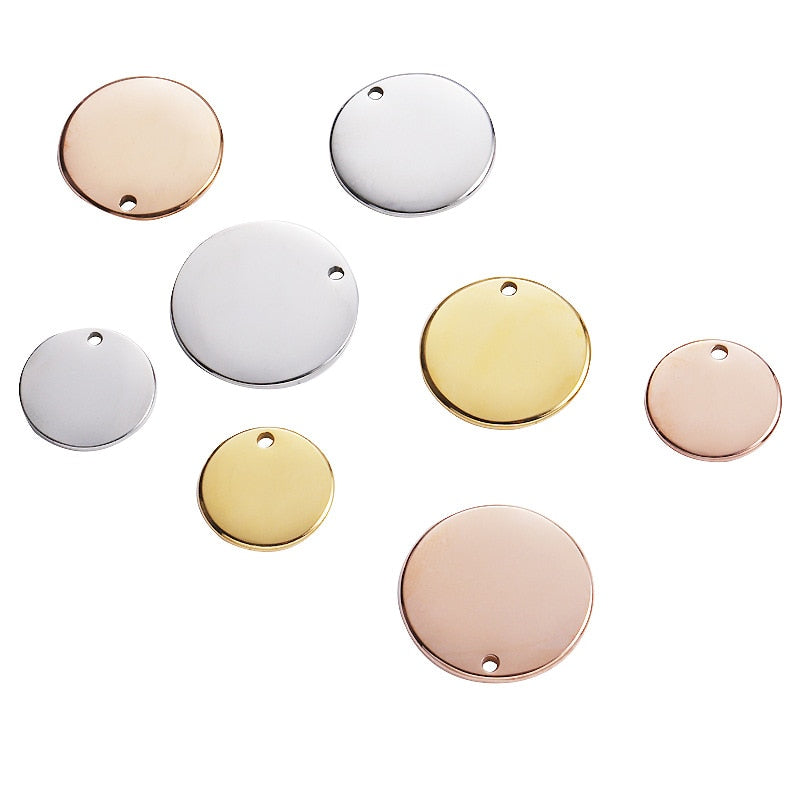 5pc Stainless Steel Round Blank Tag Pendants Charms Accessories Custom Logo Acceptable for DIY Necklace Bracelet Jewelry Making
