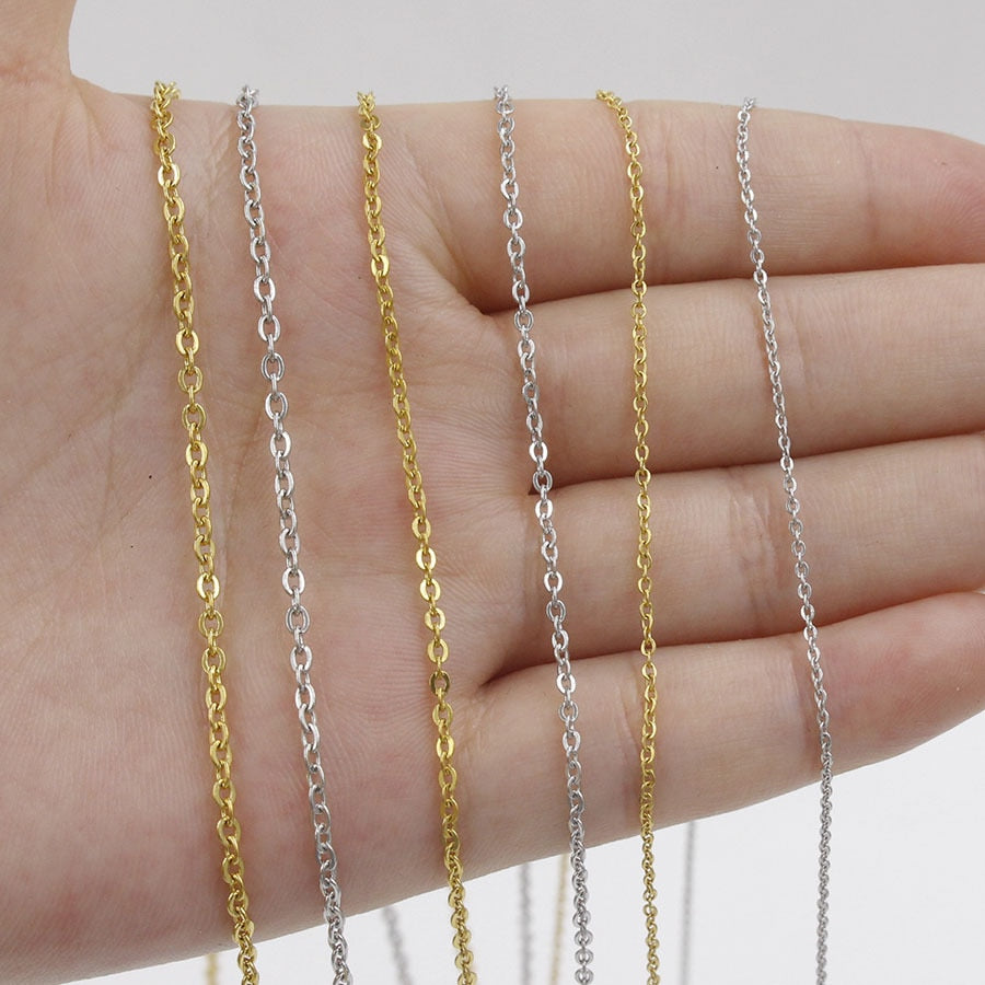 5pcs 316L Stainless Steel 1 1.5 2mm Rolo Link Chain Necklace Gold Steel Tone 40 45 50 60CM Long Chain Lobster Clasp Necklace