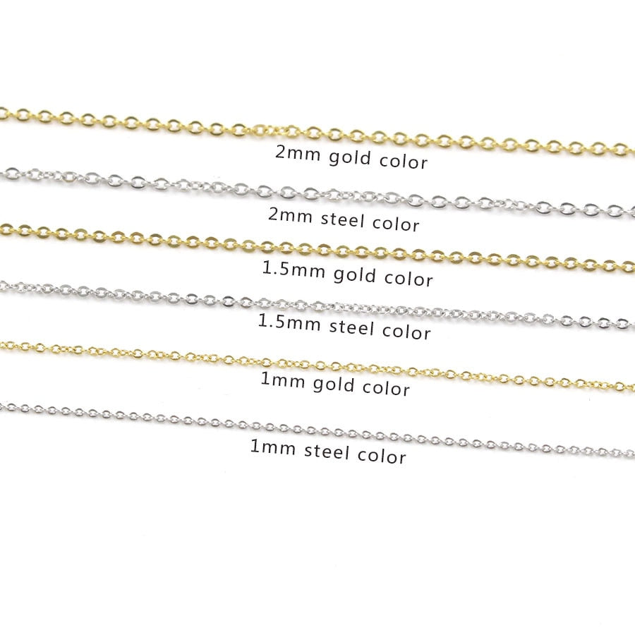 5pcs 316L Stainless Steel 1 1.5 2mm Rolo Link Chain Necklace Gold Steel Tone 40 45 50 60CM Long Chain Lobster Clasp Necklace